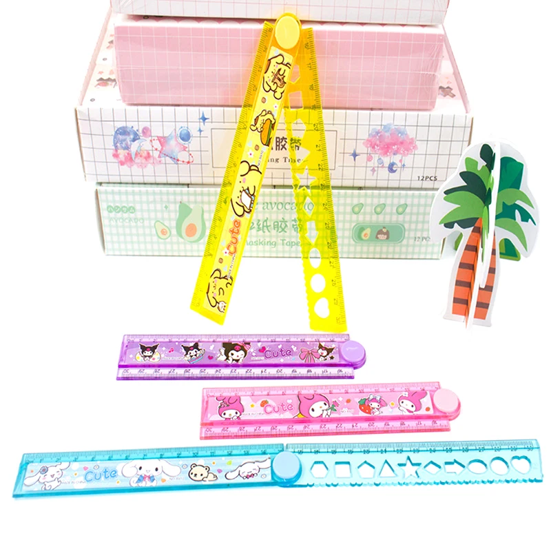 1pcs New My Melody Kuromi Cinnamoroll Cartoon 30cm Folding Ruler Student Painting Ruler With Wave Stationery Products Wholesale