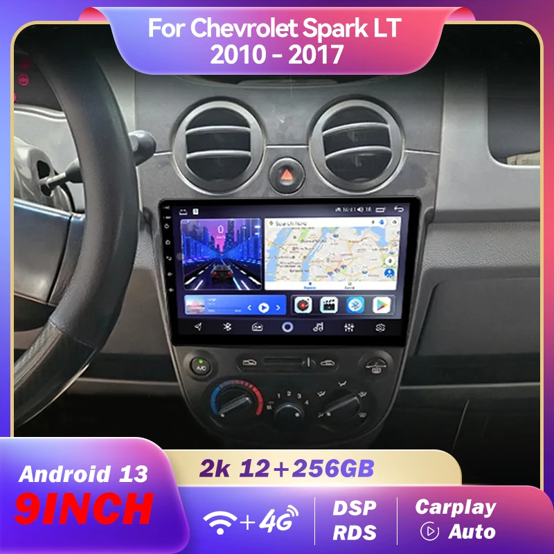 For Chevrolet Spark LT 2010-2017 Android 12 Car Radio Multimedia Video Player GPS CarPlay 9 INCH Screen Head Unit 2K QLED Stereo