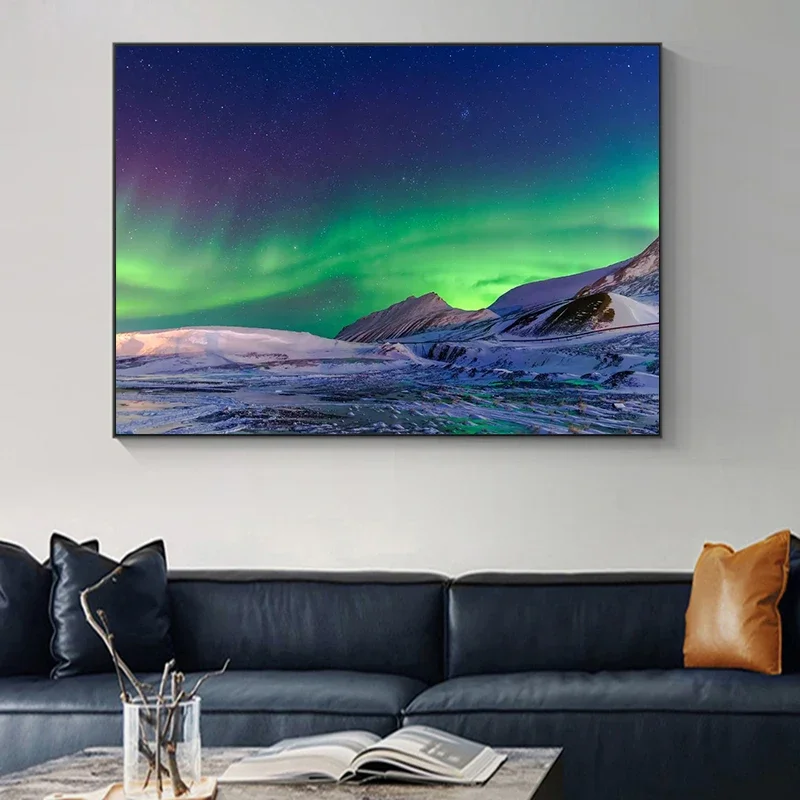 أيسلندا أورورا بورياليس المشهد المشارك والمطبوعات حائط لوح رسم الفن أضواء القطبية الشمالية صورة الطبيعة للديكور المنزل #3