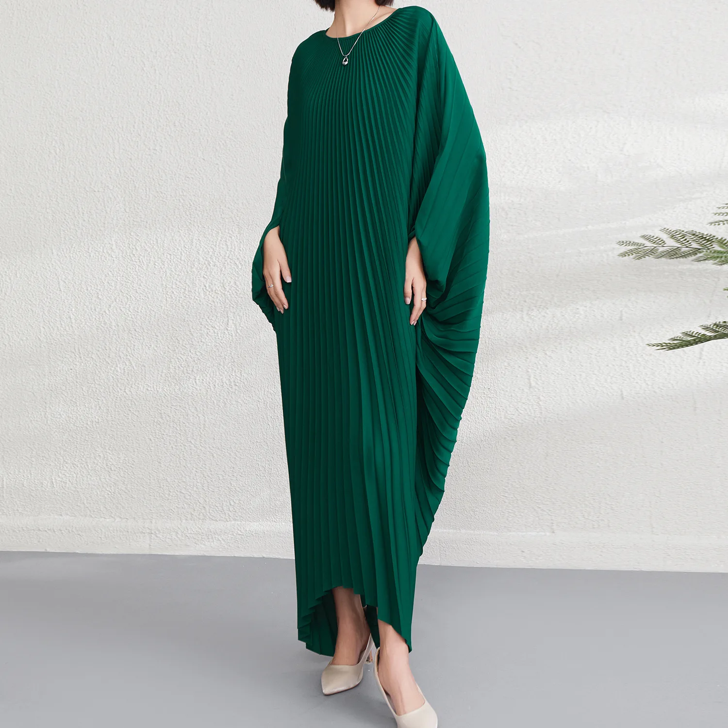 

Свободный длинный плиссированный плащ Batwing Sve размера плюс, женская одежда, полиэфирная ткань, круглый Ne Long Sve, весенний сезон