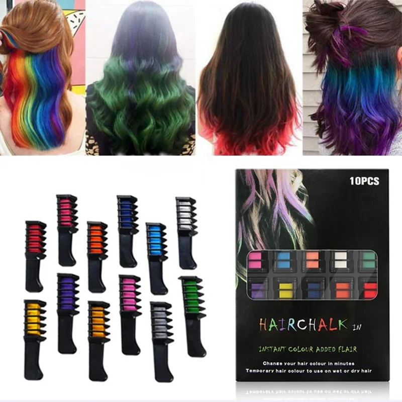 10pc Haar Farbe Kreide Temporäre Farbe Wachs Für Haar Abdeckung Mode Design Buntstifte Weiß Haar Farbstoff Shampoo Kreide Haare färbung Kamm