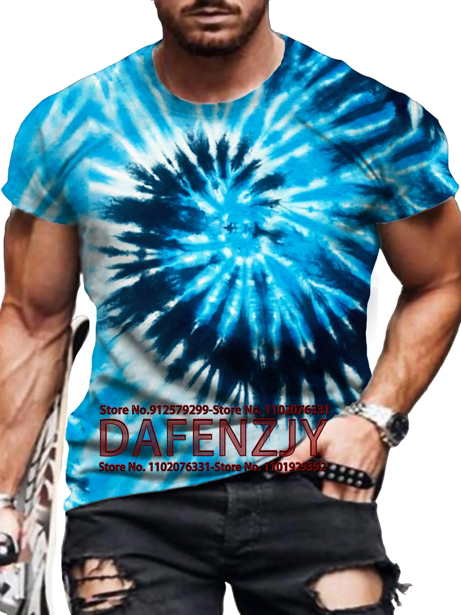 2024 T-Shirts For Men 3d Tie Dye Print Man Short Sleeve T-Shirt Vintage Street Tops Hip Hop Tees Oversized T Shirt Men Clothes