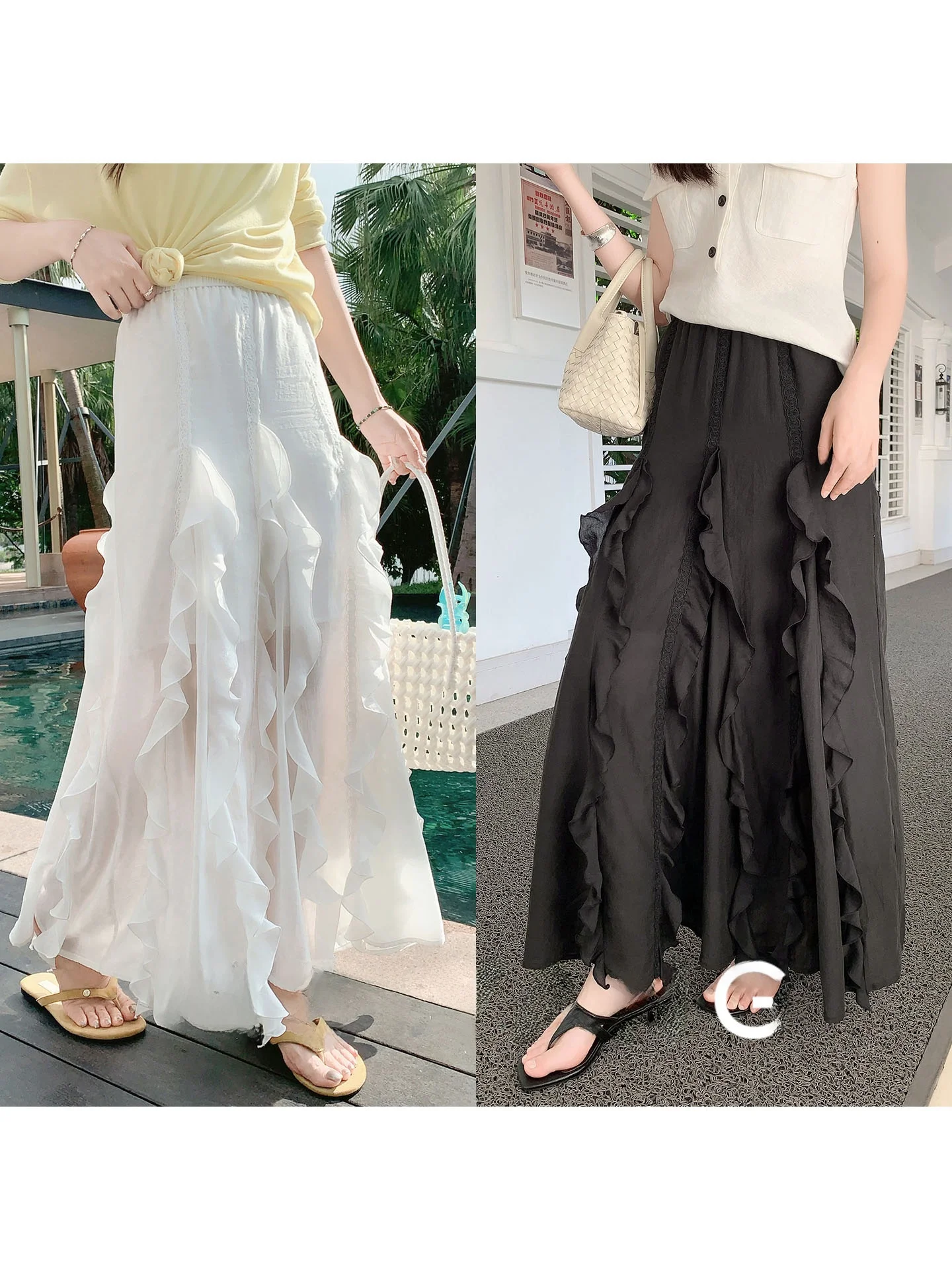 

Acetate Skirt with Tussah Silk Pleats And Lace Trim High Waist Polyester Fiber Casual Sle Loose Fit H-ape
