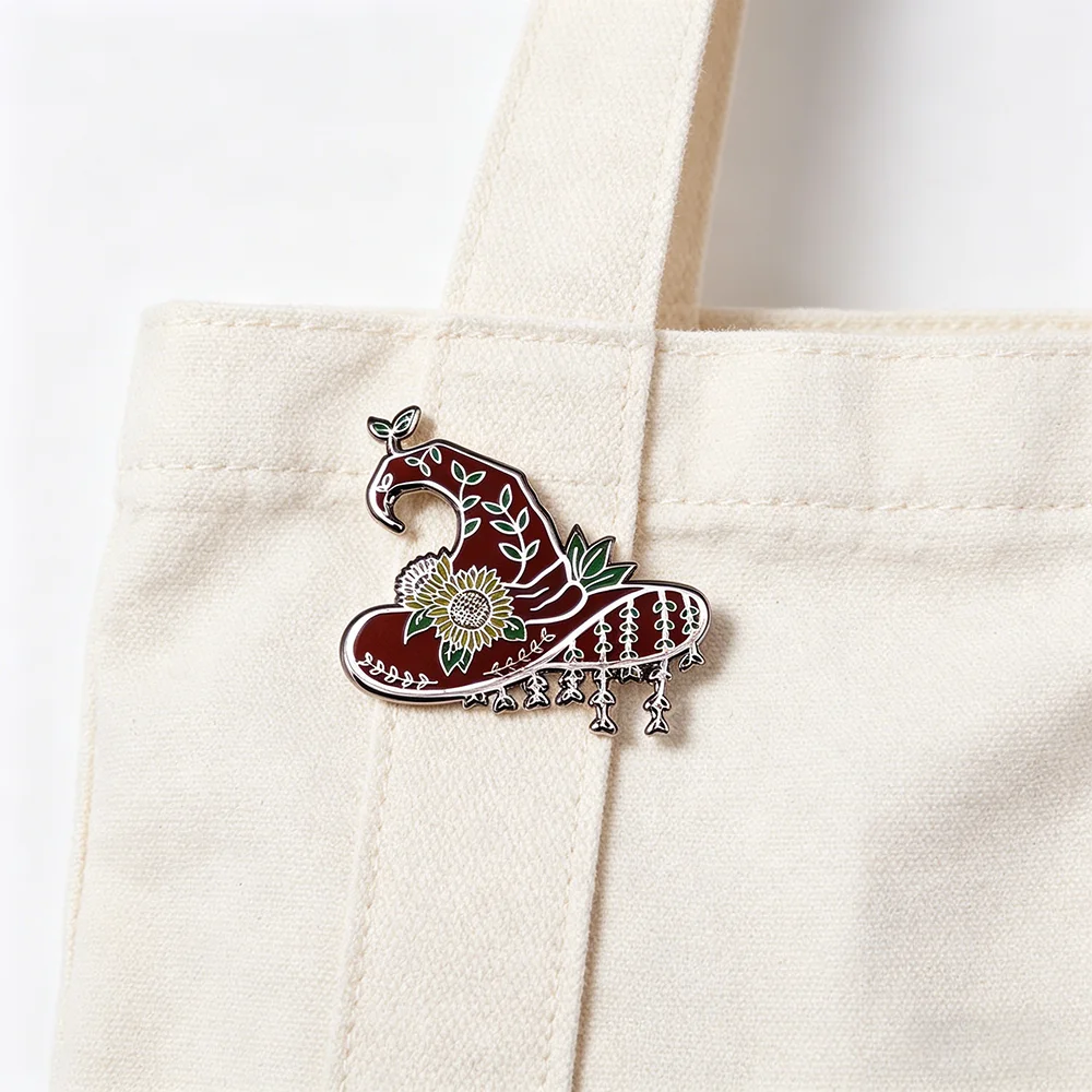 Sunflower Witch Hat Enamel Pin Floral-Style Magic Hat Brooch Perfect For Backpacks And Clothing Gift For Magic Enthusiasts 4