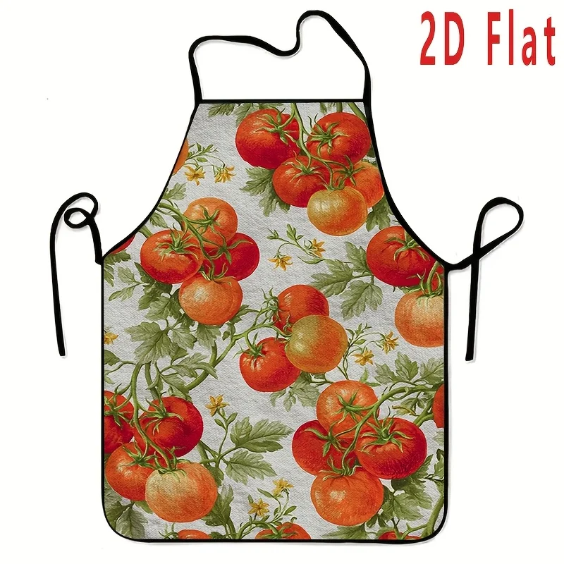 1 pieza de delantal con estampado de viñas de tomate, estampado plano 2D, 23,62 x 31,5 pulgadas. Artículos de cocina para el hogar, lavables y reutilizables. Perfecto para cocinar, hornear, asar a la parrilla, jardinería y pintura.