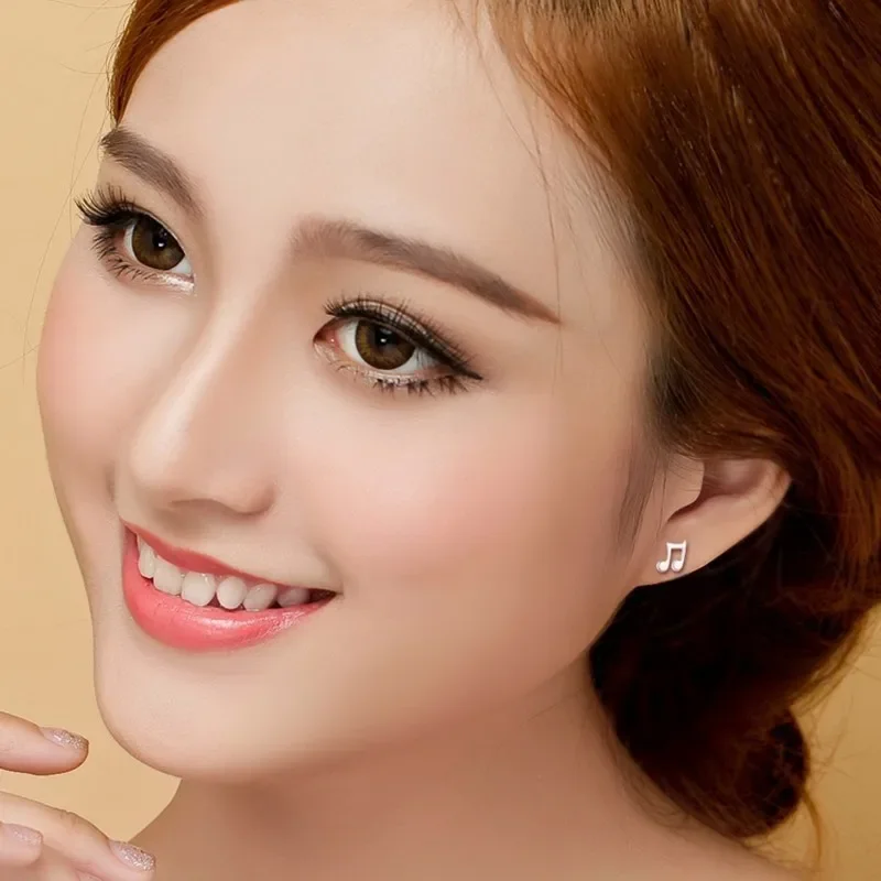 925 Sterling Silver Women's Jewelry Fashion Small Music Note Stud Earrings wedding party Gift For Girls Kid Lady Women