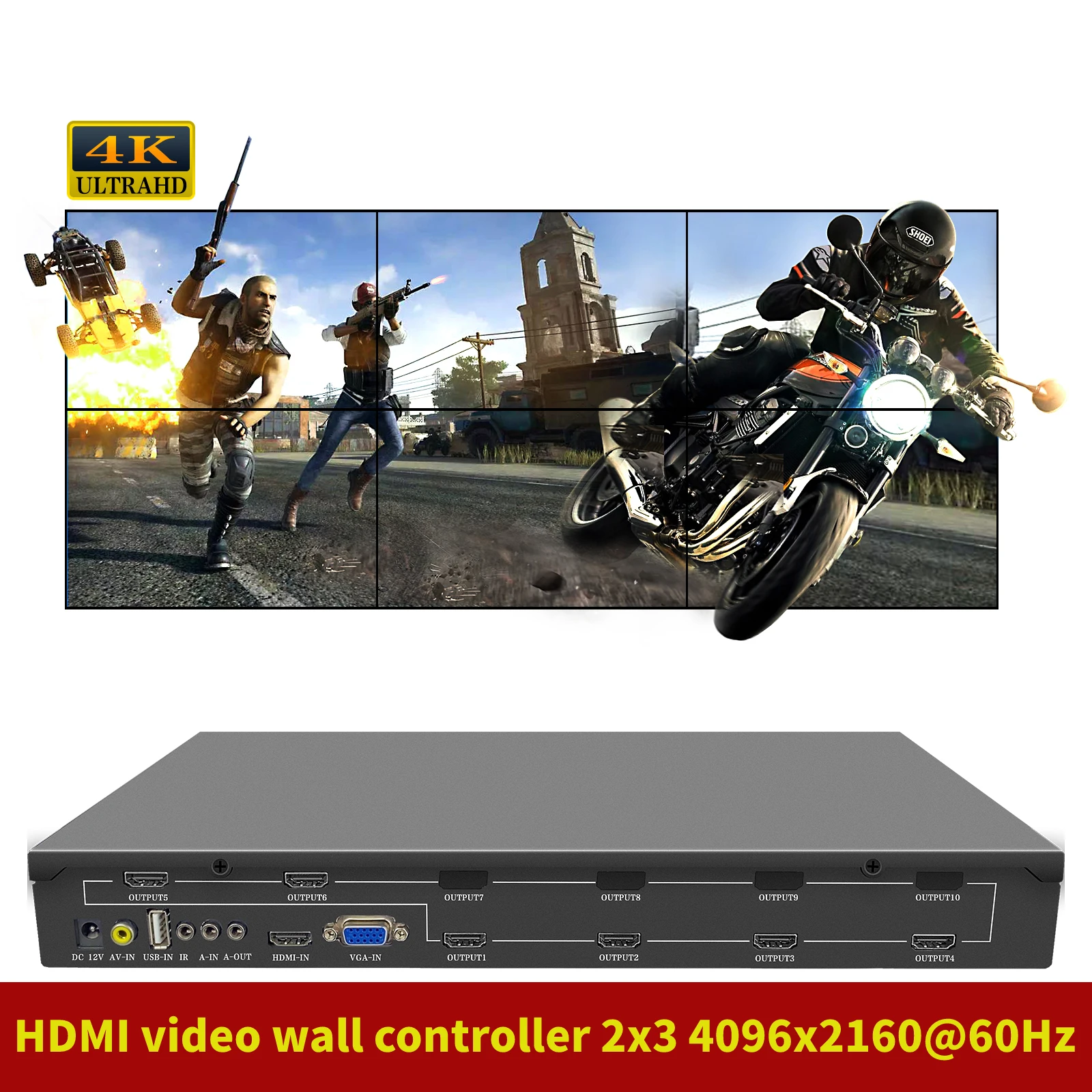 

HDMI video wall controller 2x3 4K multi-screen splicing processor 4096x2160@60HZ 1 in 6 out video wall TV splicing box 180° flip