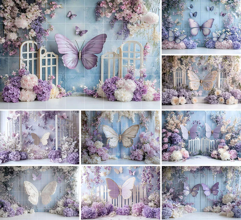 

Mehofond Photography Background Garden Wisteria Flowers Butterfly Kids Birthday Maternity Portrait Decor Backdrop Photo Studio