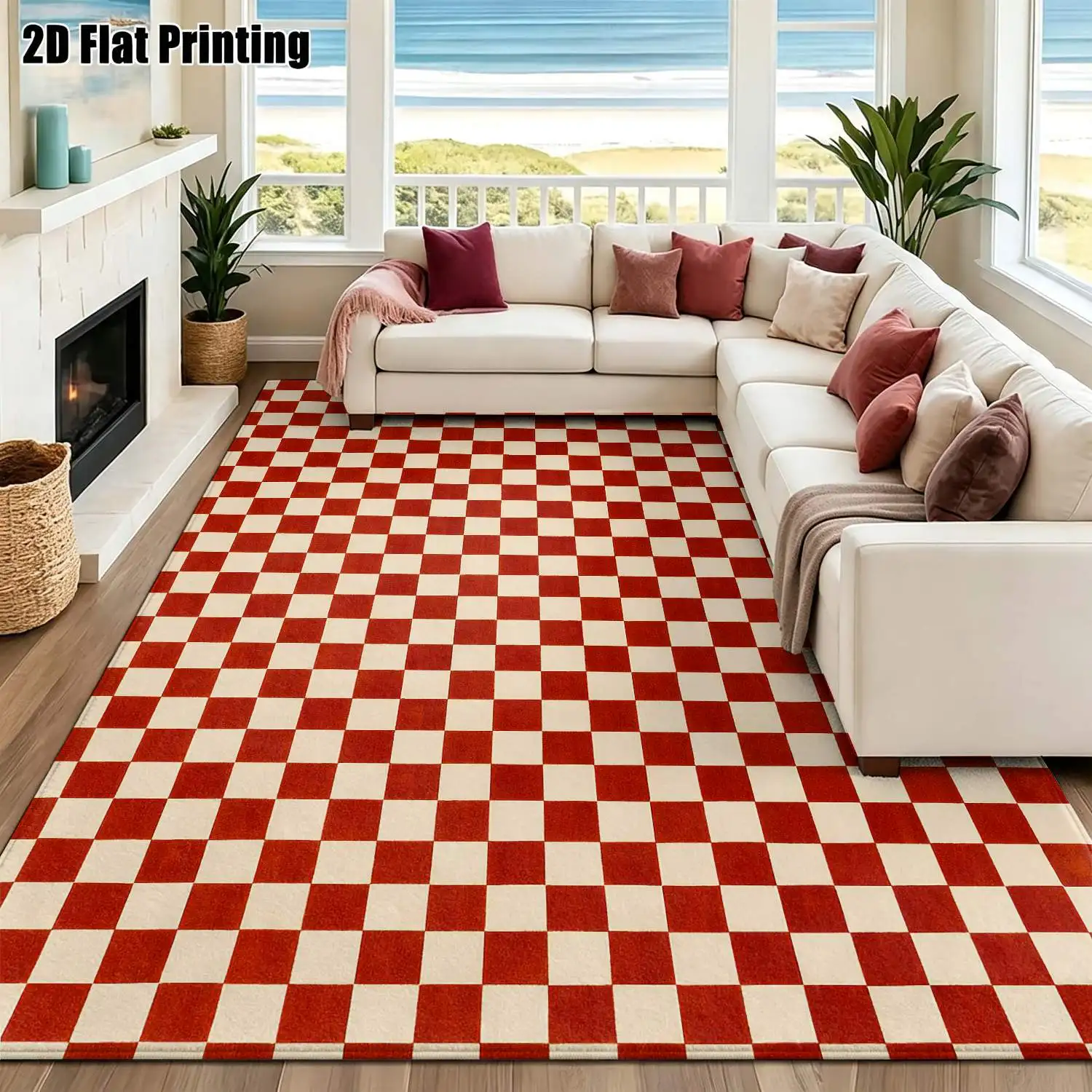 1Pc 2D Printed Checkered Nordic Carpet, Modern Minimalist Geometric Striped Floor Mat, Instagram-Inspired Home Decor, Machine-Washable, Multi-Size, for Entrance/Dining/Foyer/Living/Bedroom
