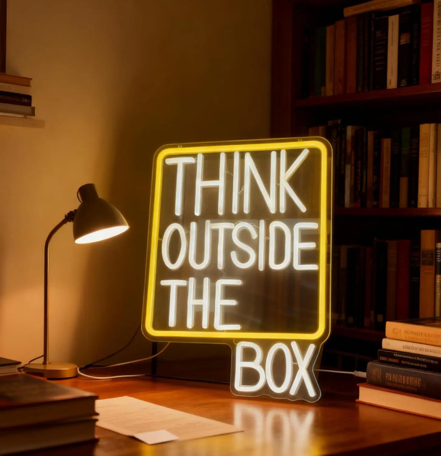 Think Outside The Box Neon Sign USB Dimmable LED Light For Home Office Creative Studio Classroom Study Space Wall Decoration