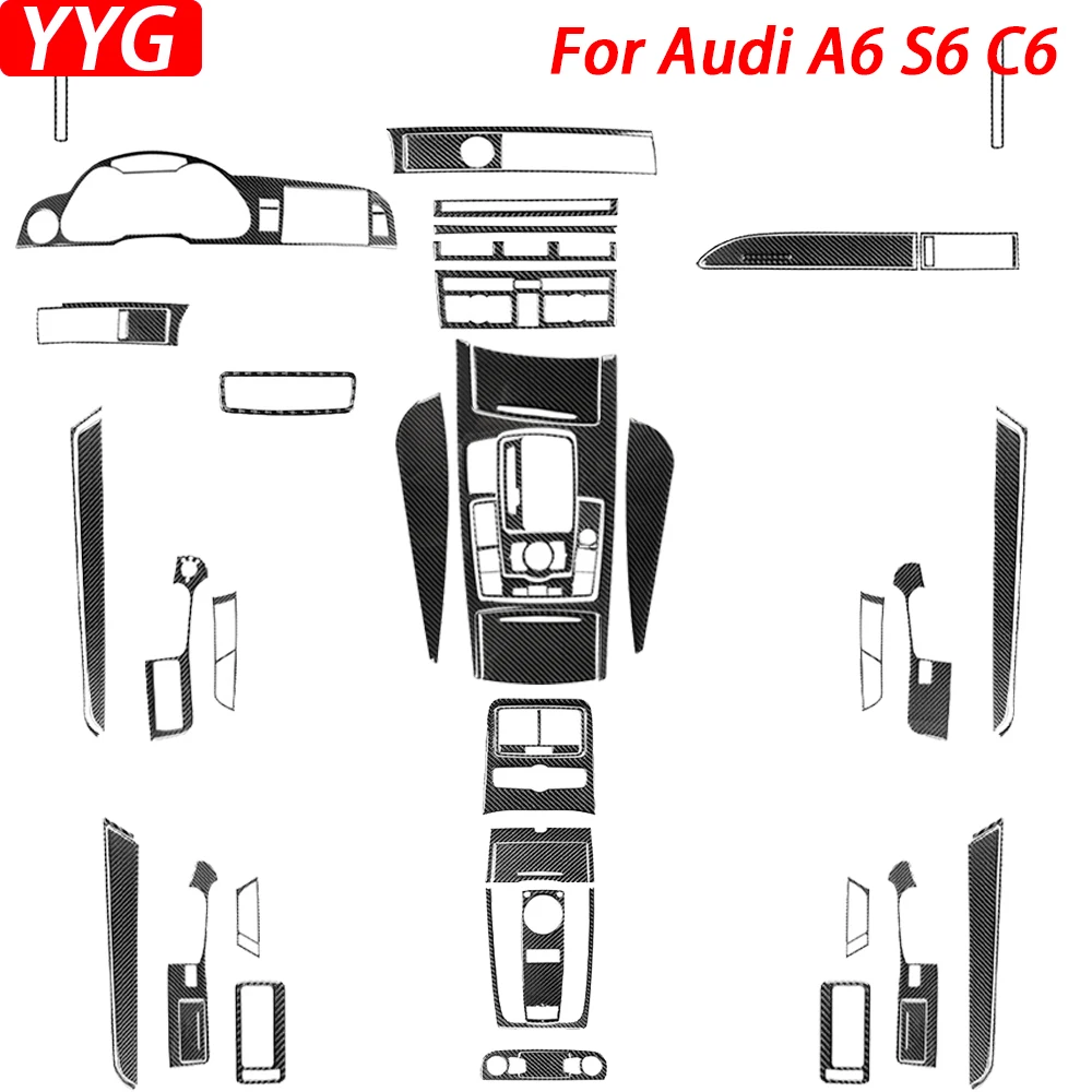 

For Audi A6 S6 C6 2005-11 Carbon Fiber Air Outlet Dashboard Shift Gear Window Lift Control Panel Suits Trim Car Interior Sticker