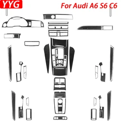 For Audi A6 S6 C6 2005-2011 Carbon Fiber Air Outlet Dashboard Shift Gear Window Lifting Panel Suits Trim Car Accessories Sticker