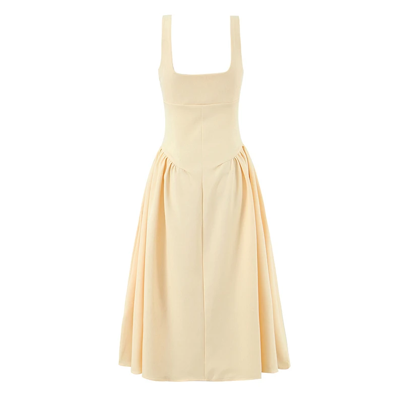 KEYANKETIAN 2025 New Women's Yellow Sleeveless MIDI Dress Simple style Elegant Side Zipper Slim A Line Ankle-Length Formal Dress