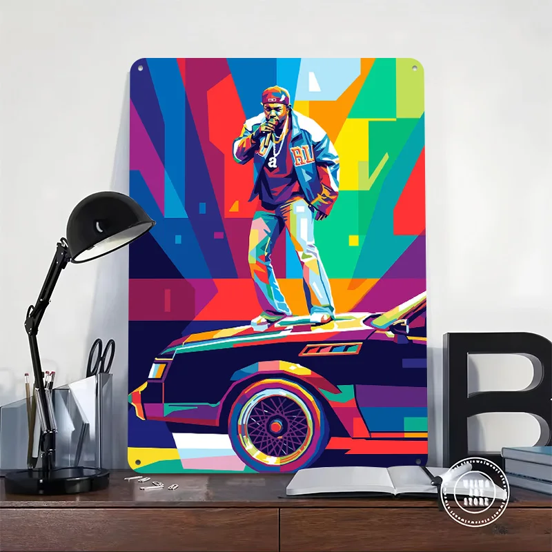Kendrick Lamar Rapper on Car Pop Art Tin Plaque Poster Customized Wall Art Retro Vintage Metal Signs for Room Office Decoration