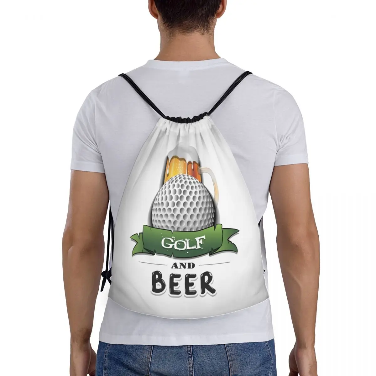 Mochila con cordón para pelota de Golf y cerveza para hombre y mujer, saco de entrenamiento plegable para gimnasio