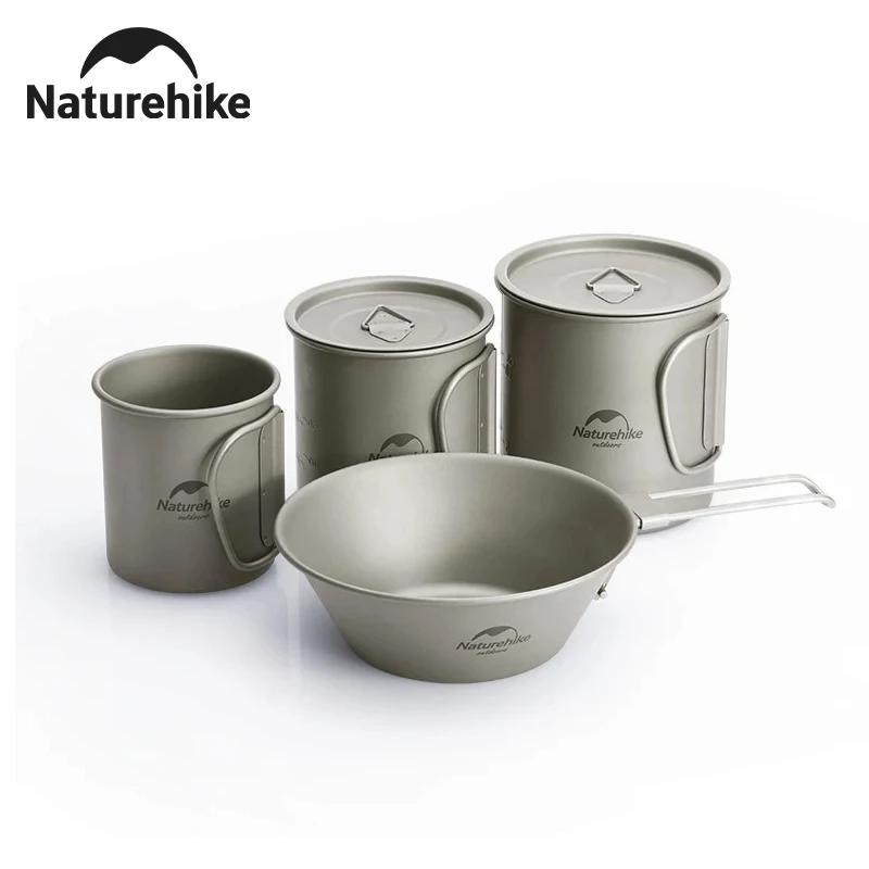 

Титановая кружка и миска Naturehike из чистого титана, складная, для кипятка, портативная посуда для пикника на природе