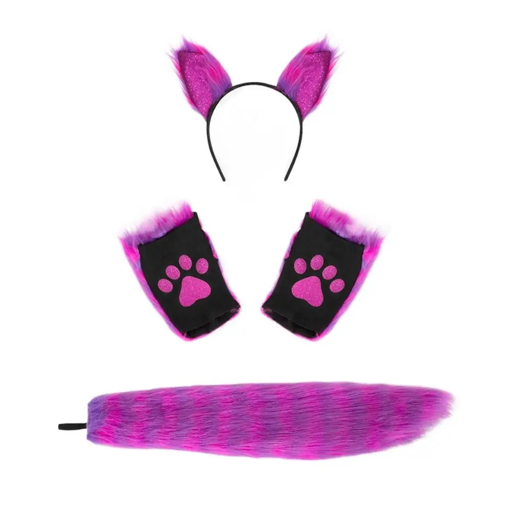 Ensemble de bandeaux oreilles de chat pour femme, mignon, en peluche, couvre-chef Cosplay Lolita, gants patte de chat, déguisement d'halloween Jk pour fille
