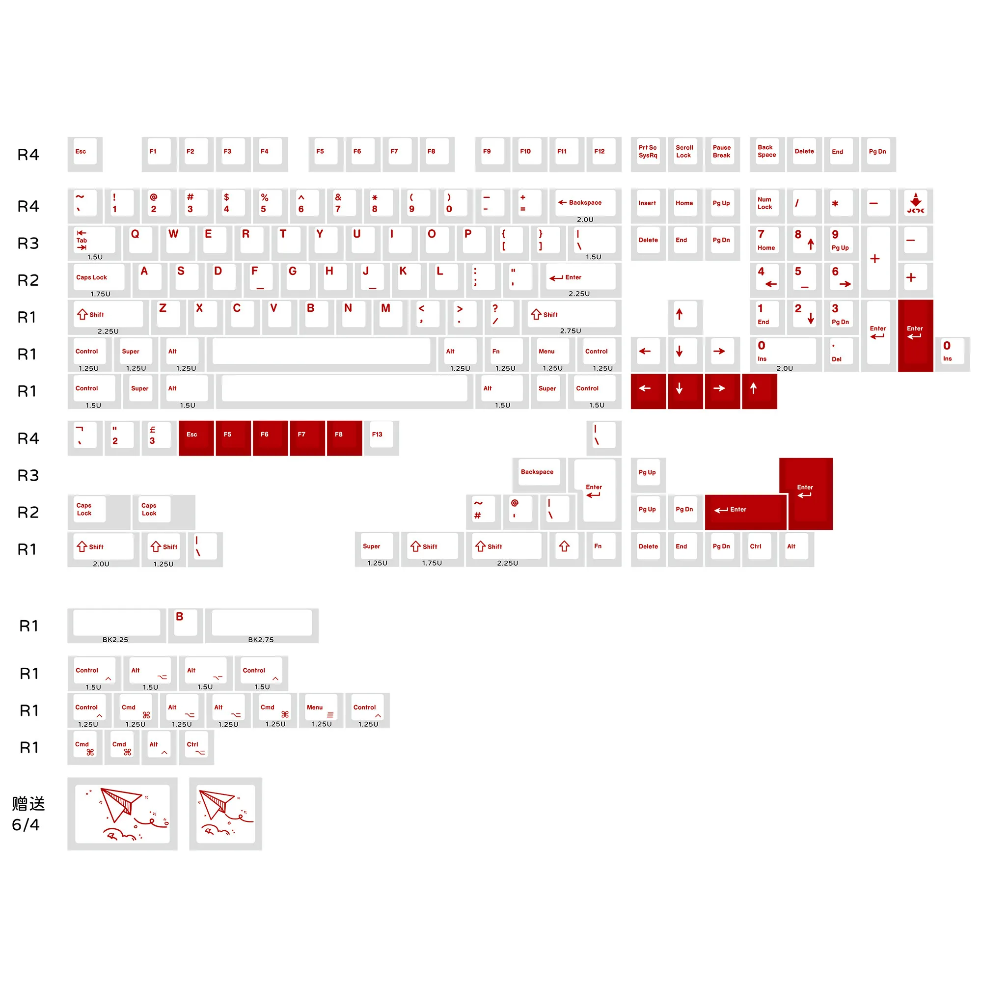 cherry-profile-pbt-keycaps-dye-sub-retro-white-red-keycap-set-2mm-thick-for-60-65-75-87-980-104-mechanical-keyboard-wkl-alice