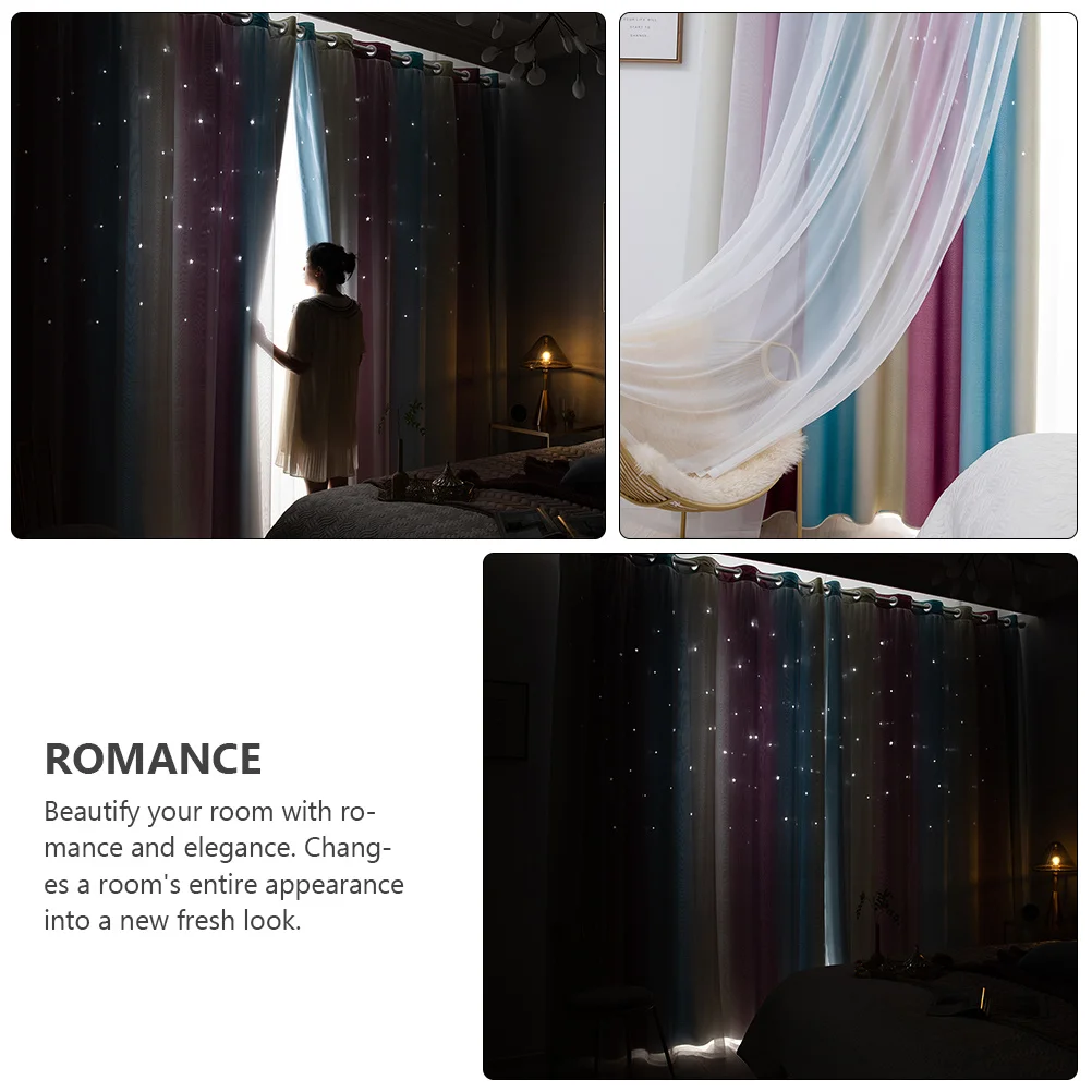 2Pcs Gradient Color Double-Layer Window Curtains Sunshade Blackout Curtain Bedroom Privacy Insulation Bedroom Curtain