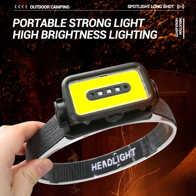 

IR Motion Sensor COB LED Headlamp 5 Modes USB Rechargeable Headlight Outdoor Waterproof Head Lamp Portable Induction Head Light
