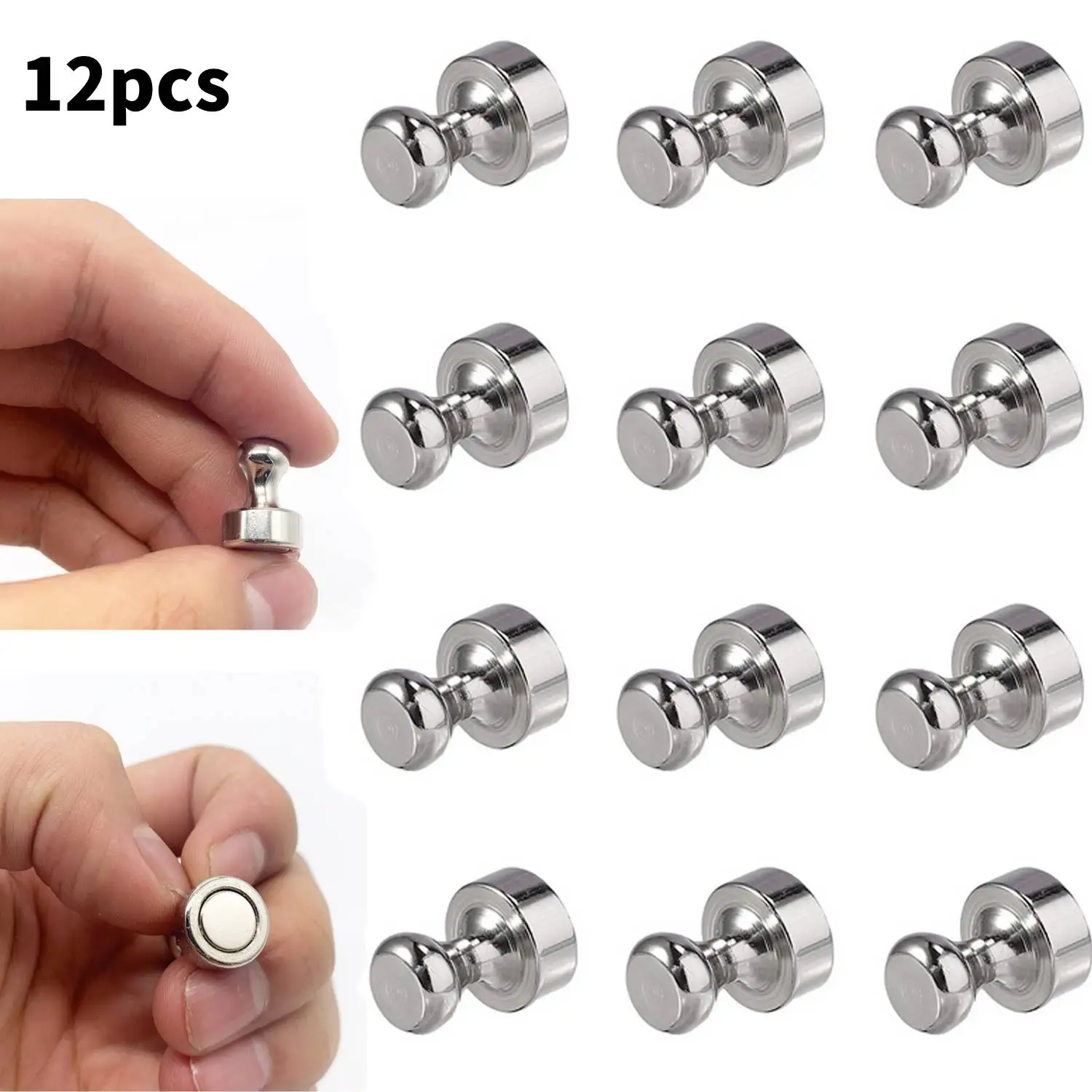 12pcs Metal Magnetic Push Pins Magnets Hooks Hanger for Refrigerator Whiteboard Map Calendar Home Office School Supplies