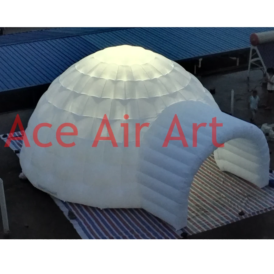 White Inflatable Camping Tent, Dome Marquee on Lawn with Top Bulb Lights, Fashionable