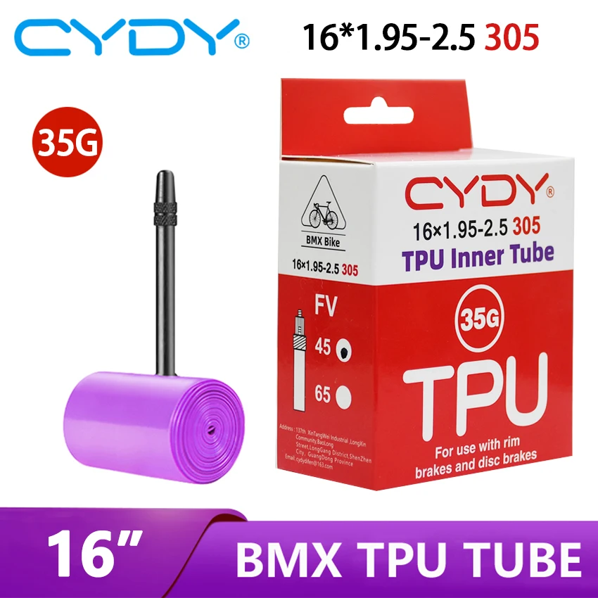 CYDY TPU Bike Inner Tube Camera 16 ”305 16x1.95 2.0 2.125 2.25 2.35 2.4 2.5 Inch Valve 45mm BMX Bicycle Tire pneu Cycling Tyre