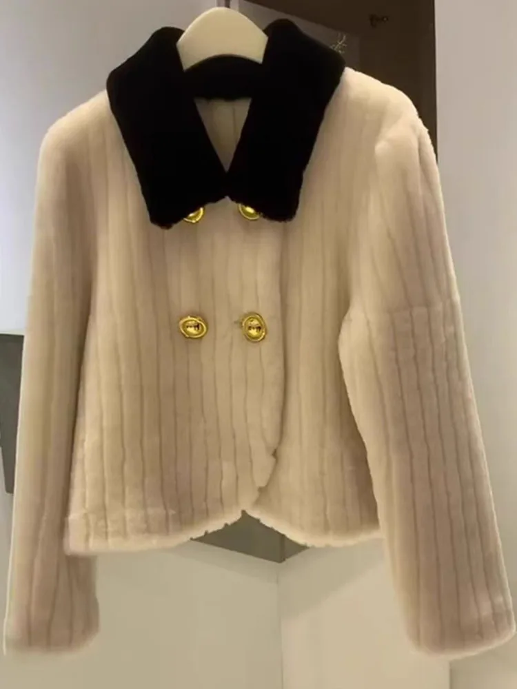 

Women Short Lamb Cashmere Jacket Autumn Winter Fur Coat French Small Fragrance Jacket High-End Thick Warm Lapel Collar Outerwear