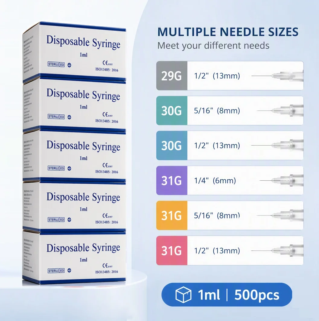 Wholesale Price 500pcs 1ml 29G/30G/31G Multi-size Sterile Disposable Insulin Syringe For Diabetic Dogs Hormone Therapy