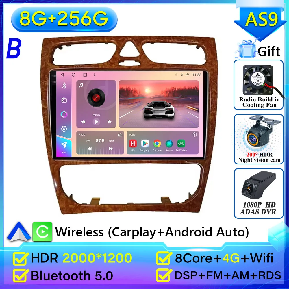 Autoradio Carplay Voor Mercedes Benz C-Klasse W203 C200 C320 C350 CLK W209 2002-2005 navigatie GPS Android Auto 5G Wifi Geen 2din