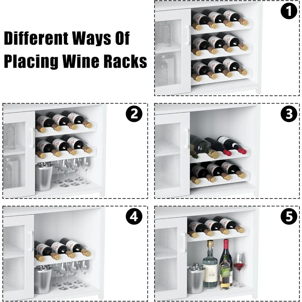 Wine Bar Cabinet with Detachable Rack, Storage and Glass Holder, Mesh Door, Compact Buffet Sideboard for Home
