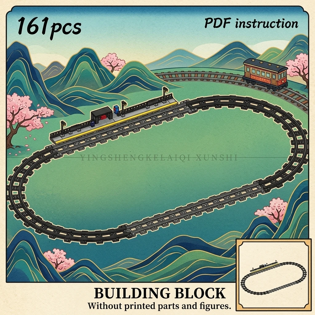 

MOC Railway Train Track Loop Expansion Pack Building Blocks Station Platform Classic Diorama Accessory Adult Brick Set
