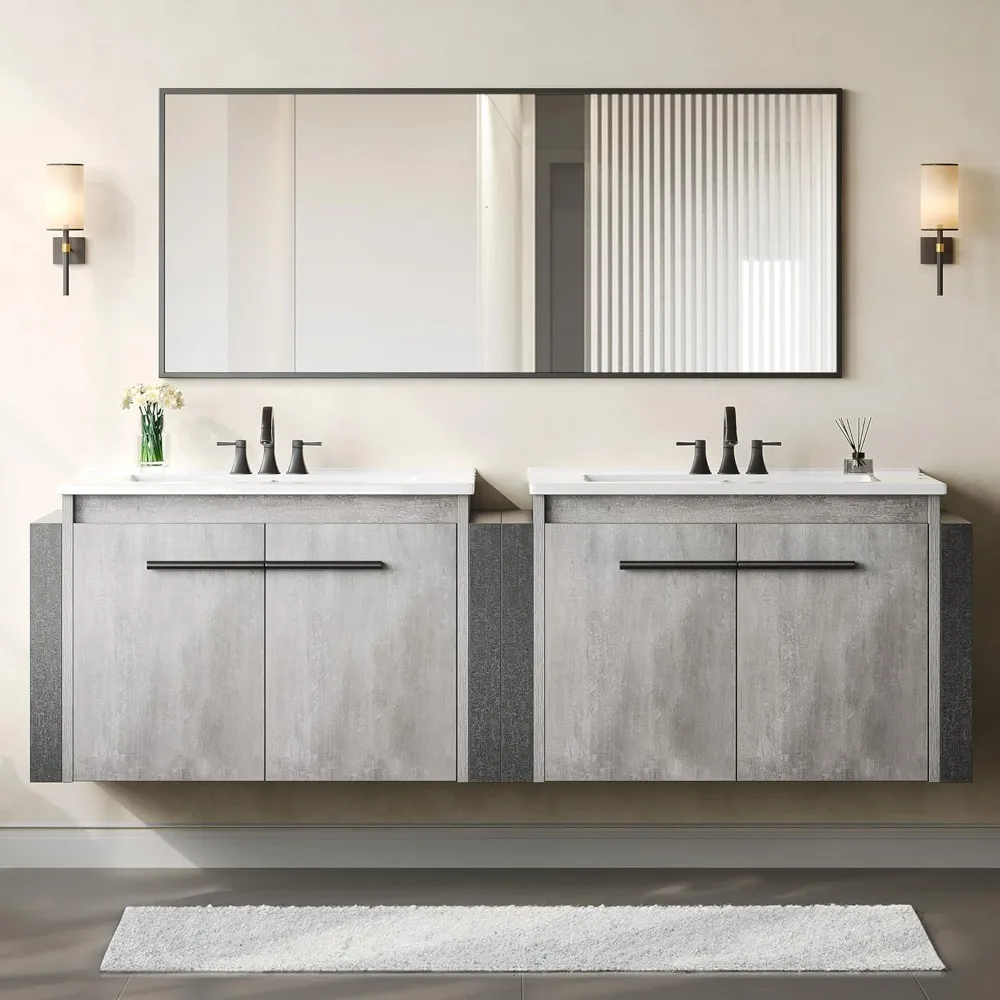 24 inch * 2PC floating vanity bathroom cabinet with sink combination, wall mounted vanity with soft close double super doors