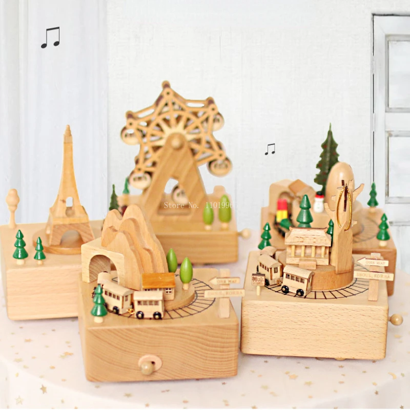 Rotary Wooden Exquisite Music Box Creative Pure Handmade Music Box Children's Carousel Valentine's Day Girlfriend Birthday Gift