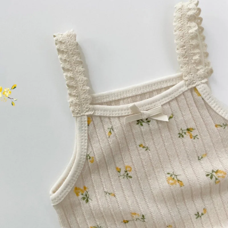 2024 Summer New Baby Sleeveless Sling Bodysuit Cotton Newborn Toddler Girl Floral Jumpsuit Cute Infant Vest Clothes 0-24M