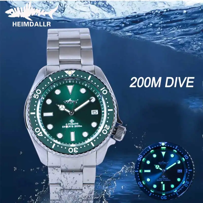 Heimdallr Sharkey SKX007 Diver Watch Mens NH35 Automatic Self Winding Sapphire 200M 316L Steel Jubilee Strap Mechanical Watches