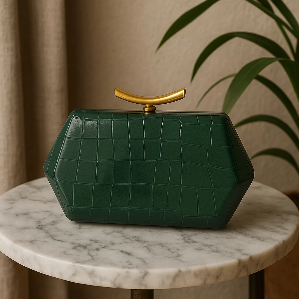 

Green Pu Leather Oval Handmade Female Lady Evening Purse Wedding Party Clutch Beach Pro Girl Wallet Bag Banquet Evening Handbag