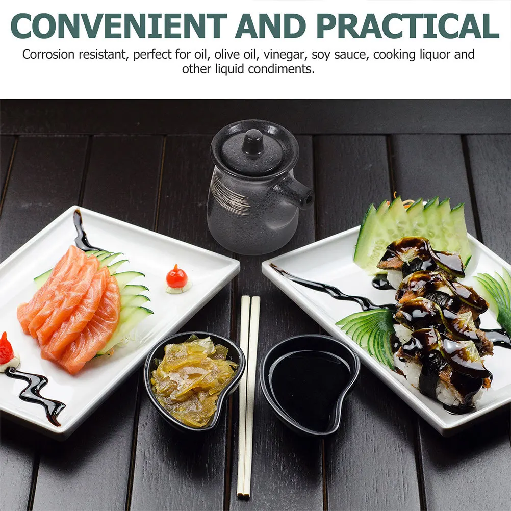 

2Pcs Japanese Style Soy Sauce Dispenser Ceramic Vinegar Bottle for Kitchen Oil Sauces Container Easy-Pour Spout Non-Drip