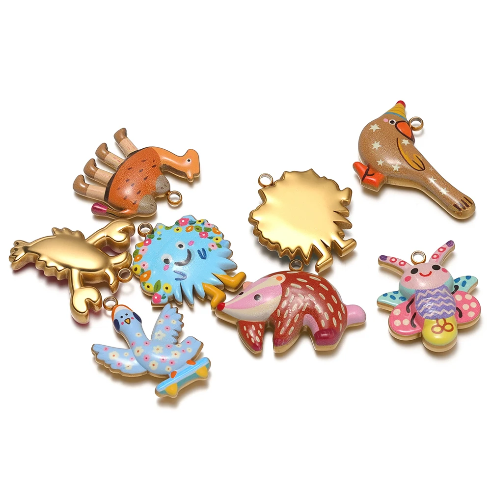 4 Stück Edelstahl-Cartoon-Emaille-Tieranhänger für DIY-Kinder-Schmuckherstellung, Ohrringe, Charms, Halsketten, Accessoires – Detail 4