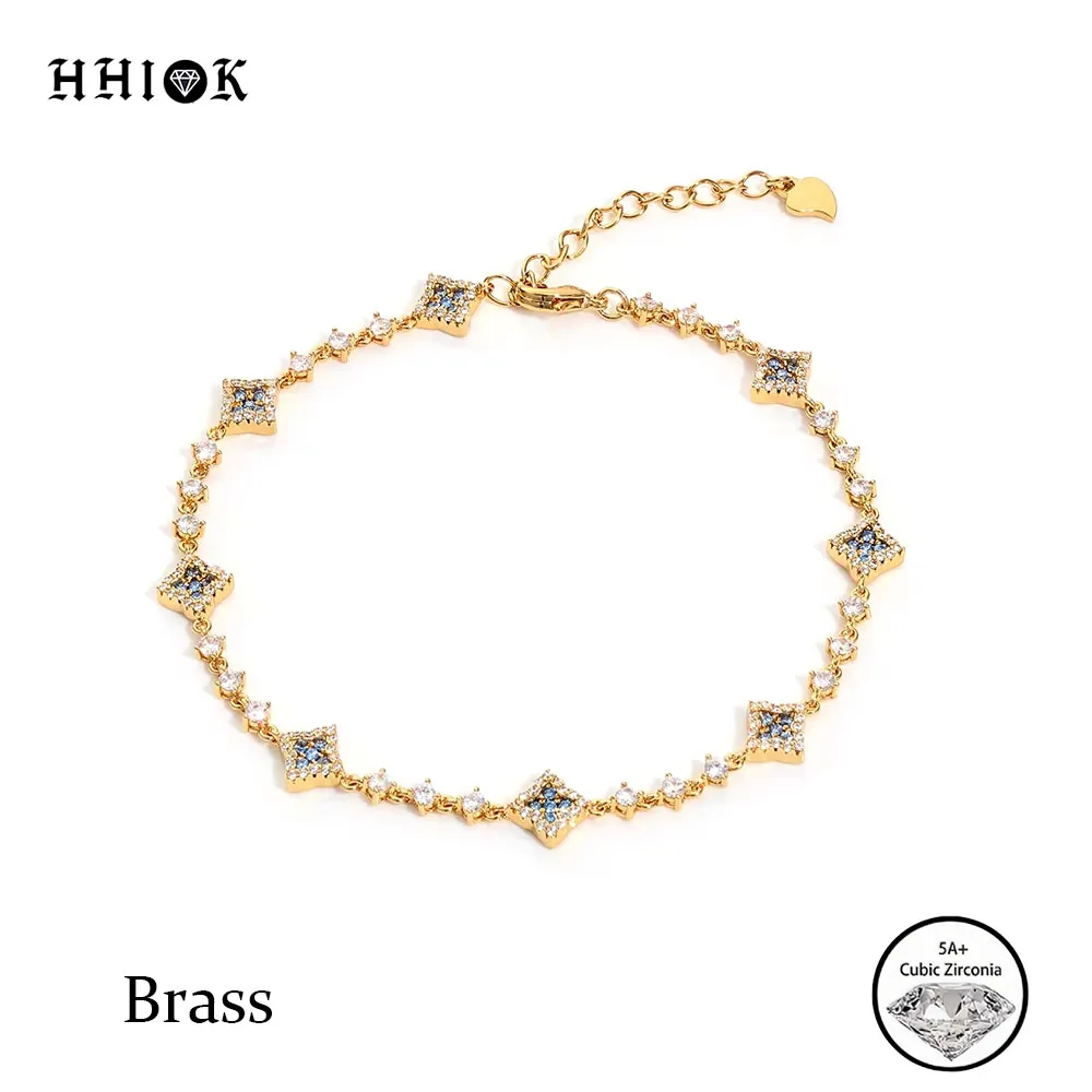 HHIOK Copper Zircon Tennis Bracelet for Women Blue Square CZ Iced Out Gold Silver Color Luxury Hip Hop Jewelry