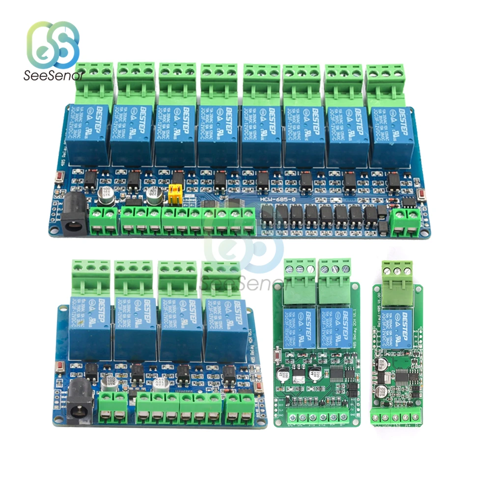 Modbus-Rtu 1/2/4/8 Channel Optocoupler Isolation 12V Relay Module Switch Modbus RTU Relay Output Switch RS485/TTL Communication