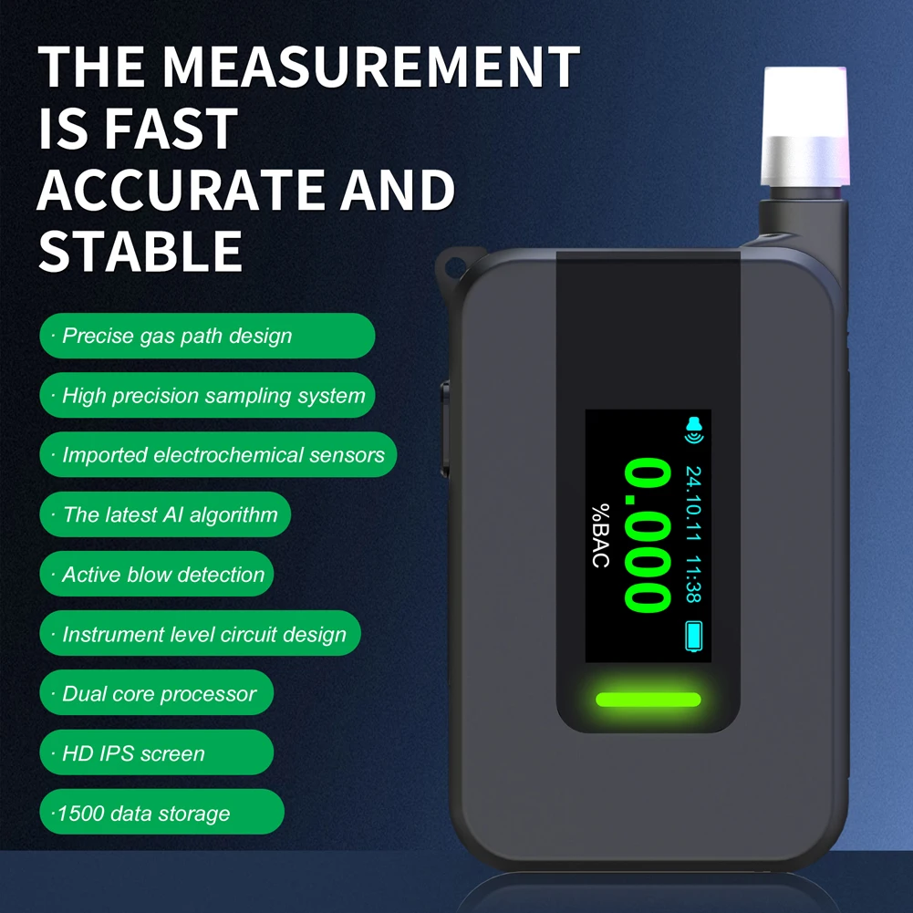 

Electrochemical Alcohol Tester High Precision Professional Breath Alcohol Tester Portable Alcohol Meter for Outdoors Expressway