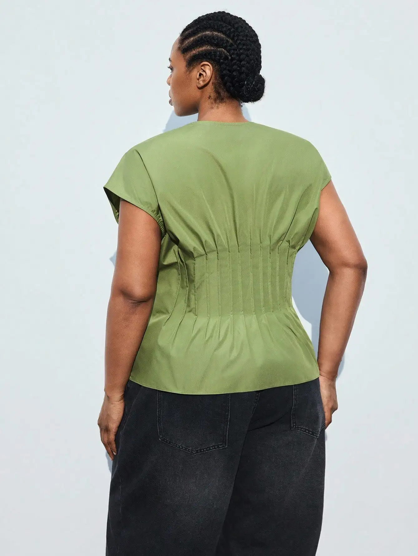 

Зеленая блузка без рукавов с завязками спереди, больших размеров, женская летняя модель