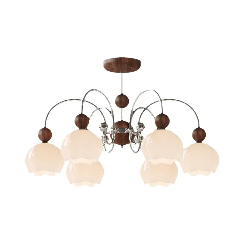 French cream style living room chandelier, retro wabi-sandy wind walnut pattern living room light, eye protection study