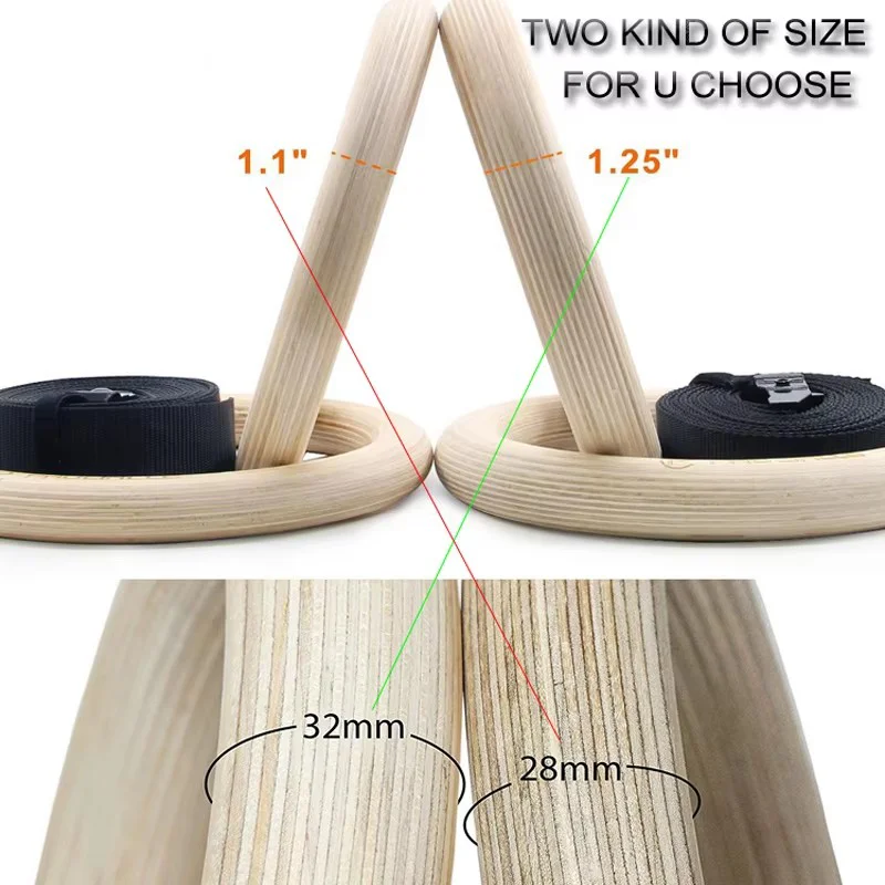 28mm Wooden Gymnastic Rings with Quick-Adjustable Numbered Straps for Enhanced Exercise Control, Strength Training, Home Gym