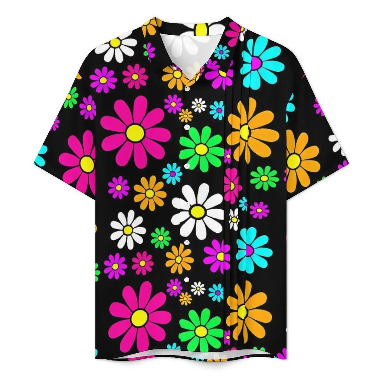 Flower Power Casual Shirt Hippie Groovy Daisies Elegant Hawaiian Shirts Man Short Sleeve Beach Street Style Oversized Blouses