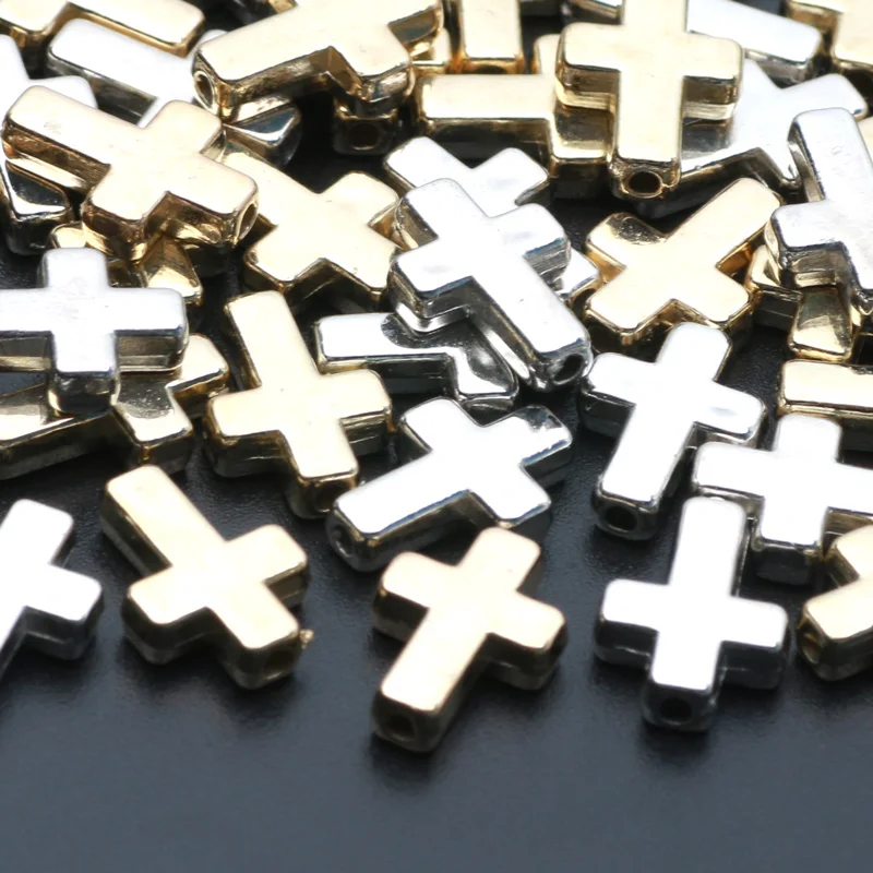 50pcs 9x13mm Gold Silver Color CCB Cross Beads Acrylic Loose Spacer Beads For Jewelry Making DIY Bracelet Necklace Accessories