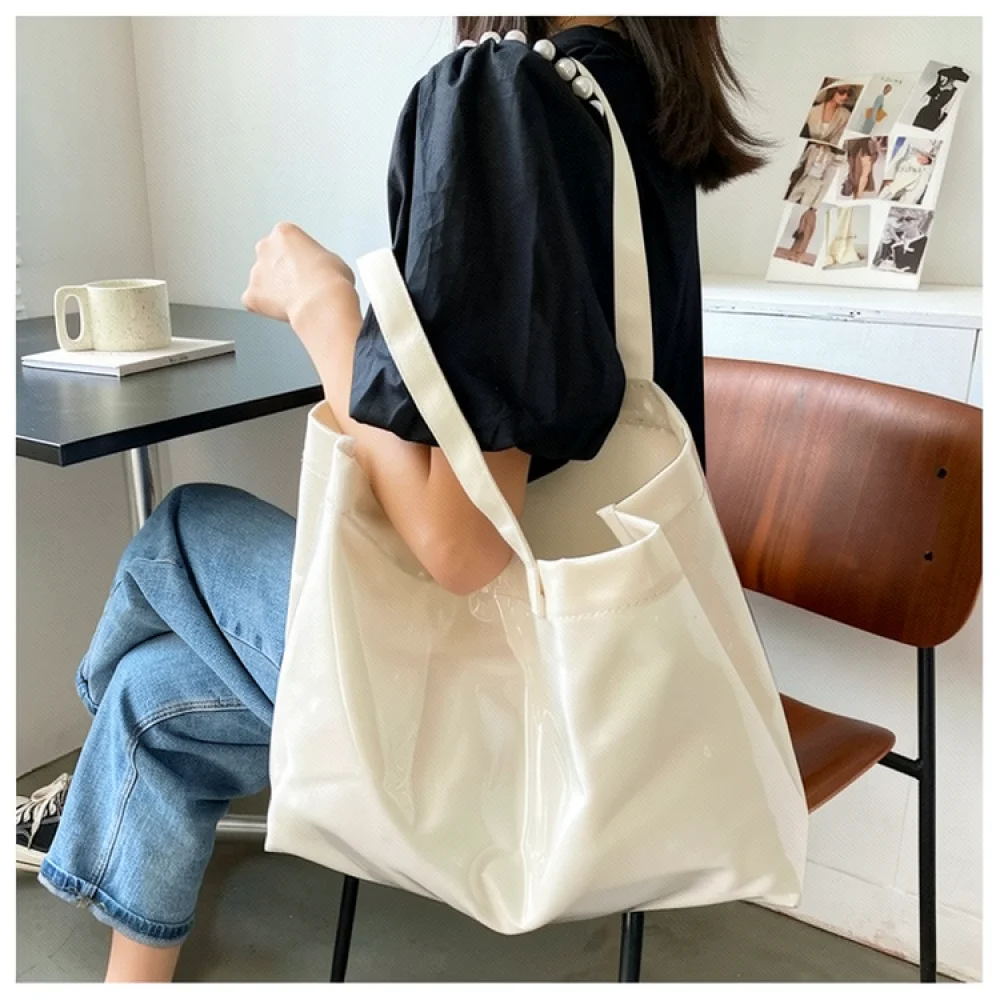 Minimalist Canvas Shoulder Bag Summer Fashion Transparent Tote Large Capacity Korean Style Casual Handbag Purses