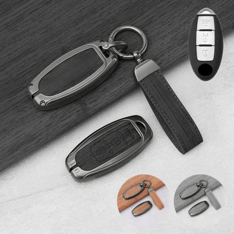 

A+ Alloy Leather Car Key Fob Cover Case For Nissan Qashqai March Pulsar 370Z Juke