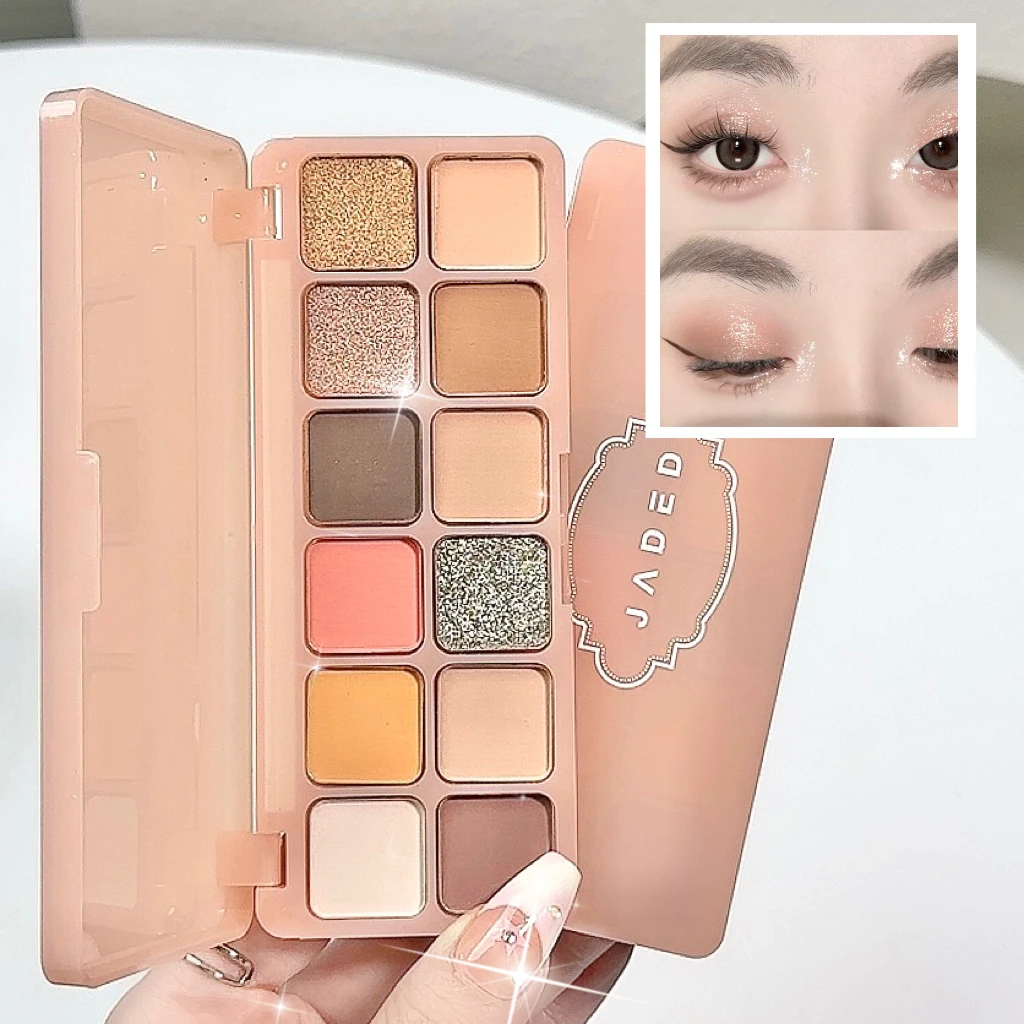 12-Color Eyeshadow Palette, Matte & Shimmery Finish Highly Pigmented Waterproof Eyeshadow Tray Eye Makeup Product